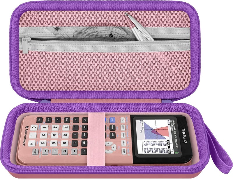 Baval Calculator Case Compatible with Texas Instruments TI-84 Plus CE/TI-84 Plus/TI-Nspire CX II CAS/TI-Nspire CX II/TI-83 Plus/TI-89 Titanium Color Graphing Calculator(Pink Case,Purple Zipper) - Image 2